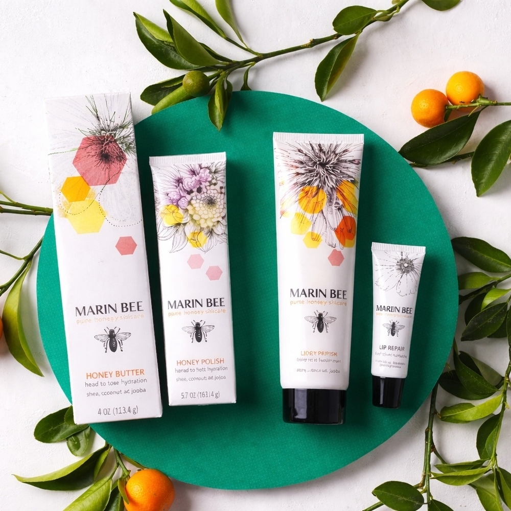 Marin Bee Pure Honey Skincare Bundle | Honey Butter, Honey Polish & Lip Repair |